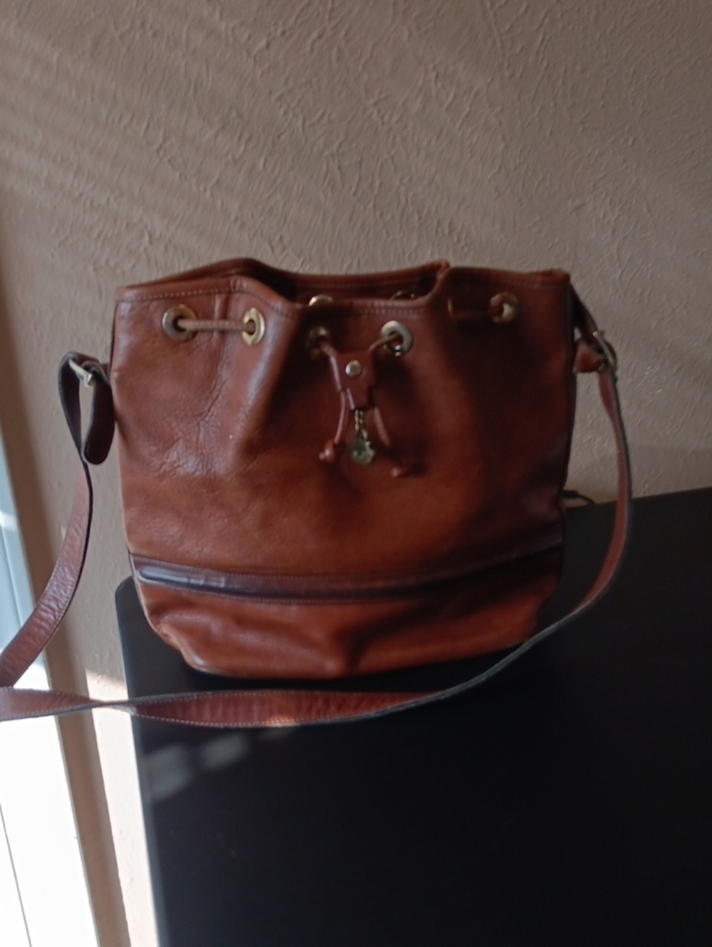 Vintage Etienne Aigner Brown Leather Bucket Bag with Adjustable Strap